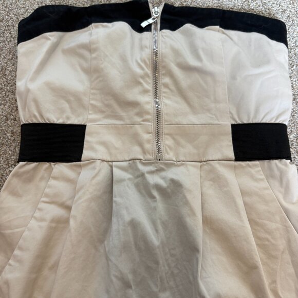 Kensie Strapless Mini Dress Y2K 90s tan black Zipper Front Pockets Size 6 - Picture 6 of 14